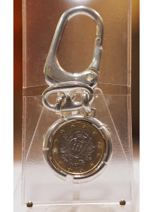 Portachiavi placato argento con Moneta da 1 Euro San Marino Fdc